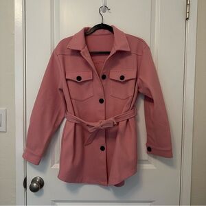 Women’s Pink Belted Jacket - Stylish Lightweight Coat